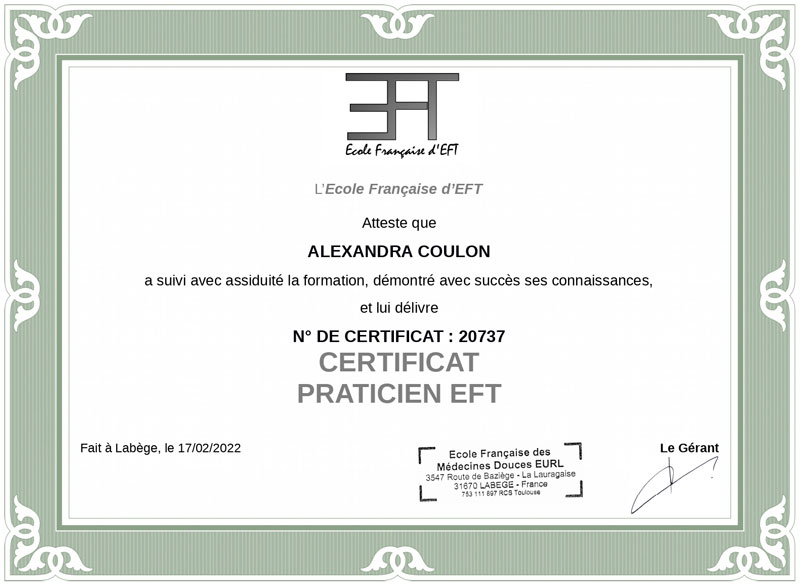 Certificat praticien en EFT