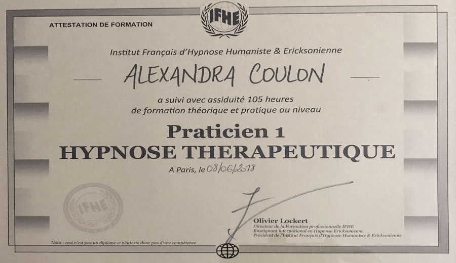 Certificat praticien en Hypnose Thérapeutique