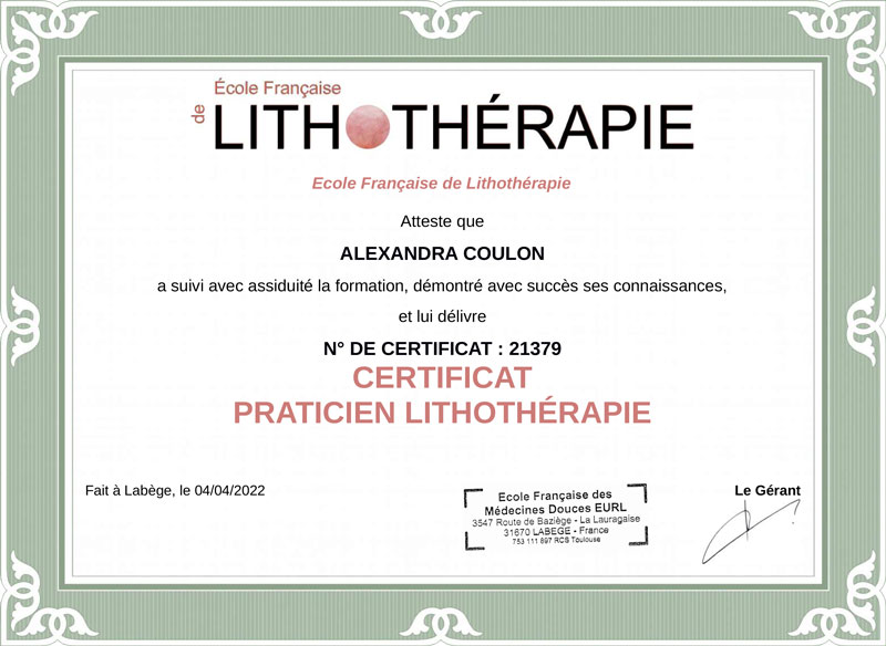 Certificat praticien en Lithothérapie