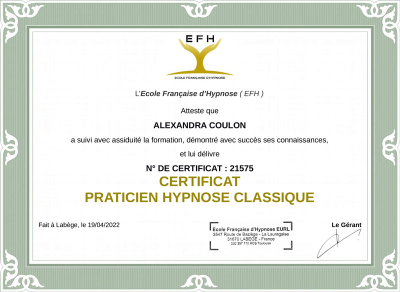 Certificat Praticien en Hypnose Classique
