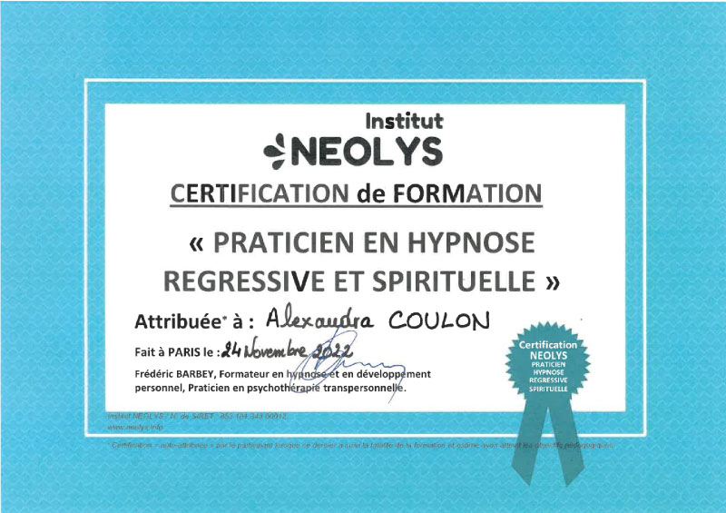 Certificat Praticien en hypnose régressive et spirituelle